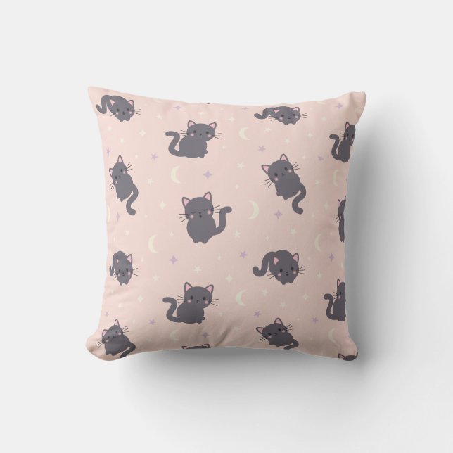 Coussin jetable rose chat gris mignon (Recto)
