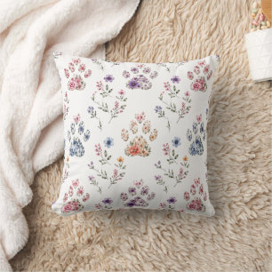Coussin jeté à motif de patte floral aquarelle
