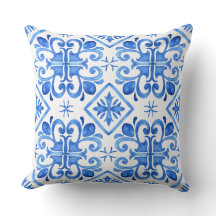 Coussin jeté à motif Zellige bleu marocain