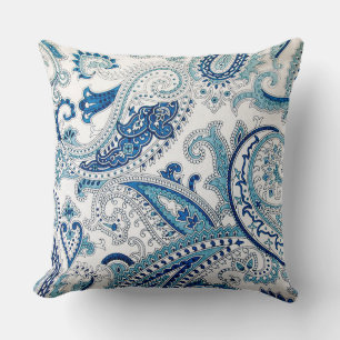 Coussin jeté à motifs Paisley bleus