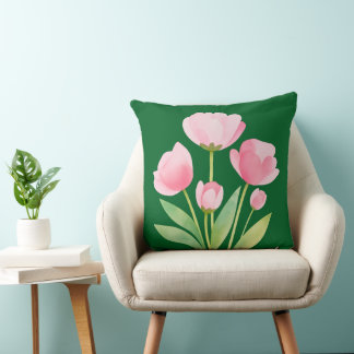 Coussin Jeté Aquarelle Fleurs de Printemps sur Fon