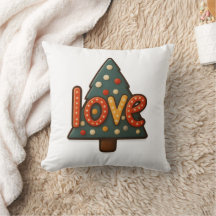 🎄 Coussin jeté « Arbre à LOVE en pain d'épice » �