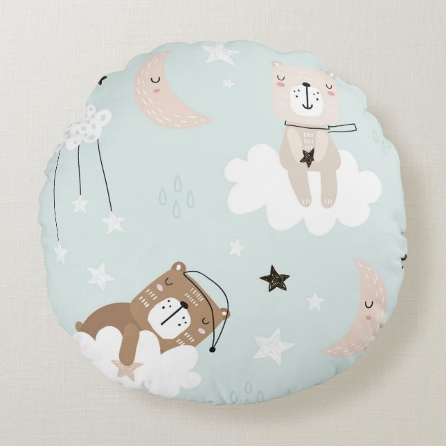 Coussin jeté bleu Teddy mignon pour la nurserie (Devant)