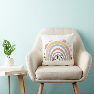Coussin jeté carré arc-en-ciel bohème floral
