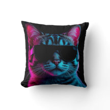 Coussin jeté chat néon