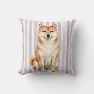 Coussin jeté de chien Shiba Inu à l'aquarelle