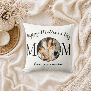 Coussin Jeté de photo de la fête des mères en script noir