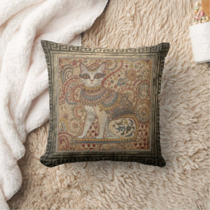 Coussin Jeté de style Grèce antique à motif de chat vintag