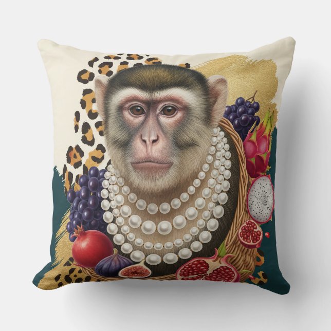 Coussin jeté Éclectique Singe aux Perles, Chic Max (Recto)