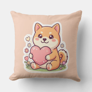 Coussin jeté en forme de coeur avec un chien Shiba
