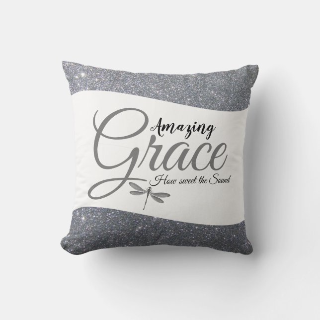 Coussin jeté en paillettes argentées Amazing Grace (Recto)