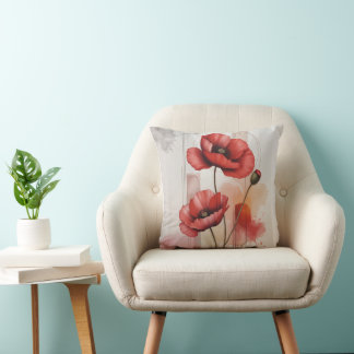 Coussin jeté fleur de pavot couleur eau
