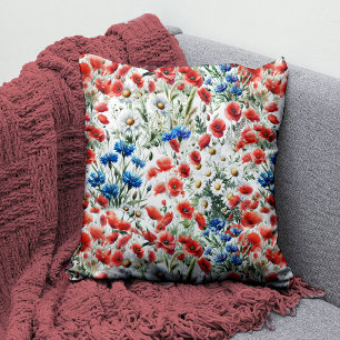 Coussin jeté fleur sauvage coquelicot marguerite a