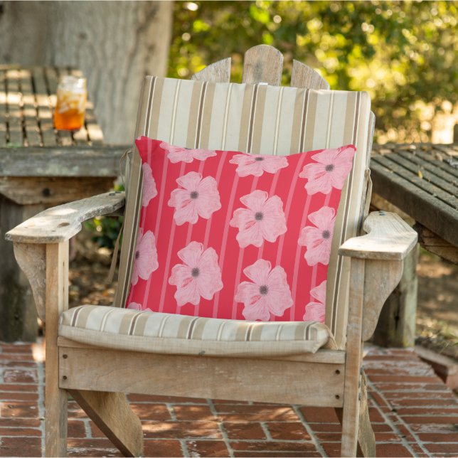Coussin Jeté Fleurs Roses Et Rayures (Chaise)