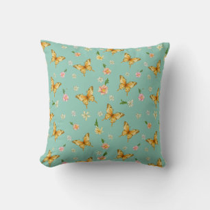 Coussin jeté floral orange menthe