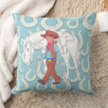 Coussin Jeté Jeune Cow-Boy et Cheval