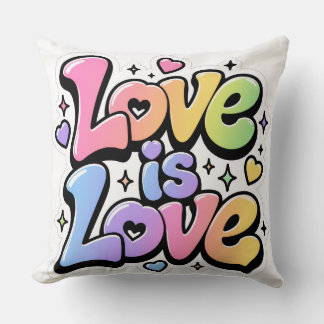 Coussin jeté Love is Love graffiti arc-en-ciel Y2K