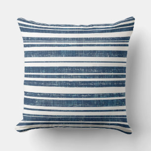 Coussin jeté rayé bleu et blanc