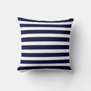 Coussin jeté rayé bleu marine et blanc