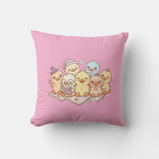Coussin jeté rose amis poulette mignons