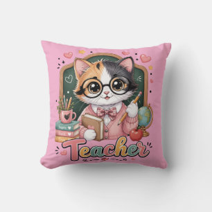 Coussin jeté rose Professeur Chat Mignon