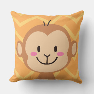 Coussin Jeté Singe Mignon Chevron Orange Enfants