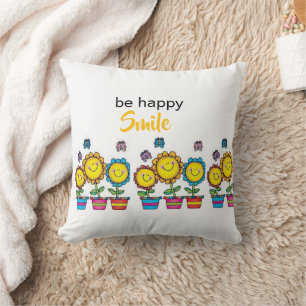 Coussin Jeté Soyez Heureux Sourire Tournesols Flor