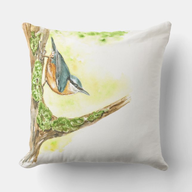 Coussin Jeter l'oreiller avec aquarelle Nuthatch (Recto)