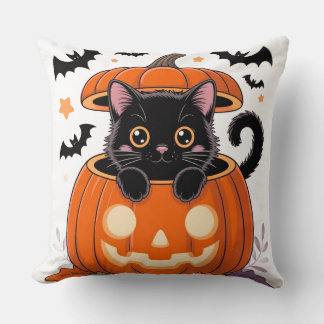 Coussin Jeter l'oreiller - Chat noir mignon en Halloween C