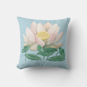 Coussin Jeter l'oreiller, "Serene Lotus on Powder Blue"