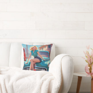 Coussin Jetez l'oreiller avec la petite fille Vintage