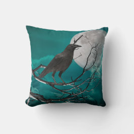 Coussin Jetez l'oreiller, le corbeau en vert
