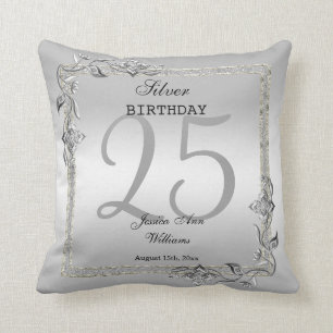 Coussin Jeu d'argent et Parties scintillant fête du 25e a