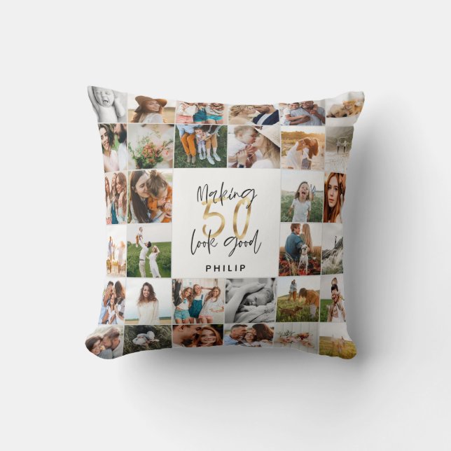 Coussin Jeu de 50e anniversaire de design multi photo (Recto)