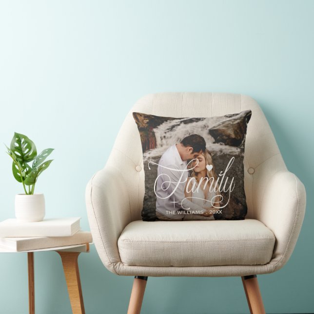 Coussin Jeu de famille Coeur Texte superposé 2 photos (Chaise)
