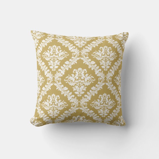 Coussin Jeu de motif damassé blanc or (Recto)