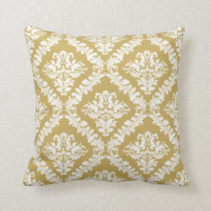 Coussin Jeu de motif damassé blanc or