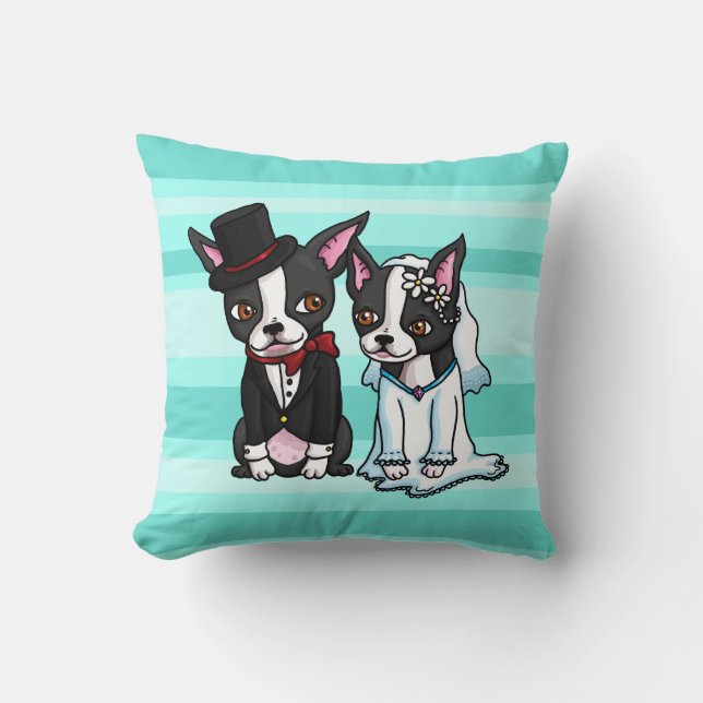Coussin Jeunes mariés de Boston Terrier (Recto)