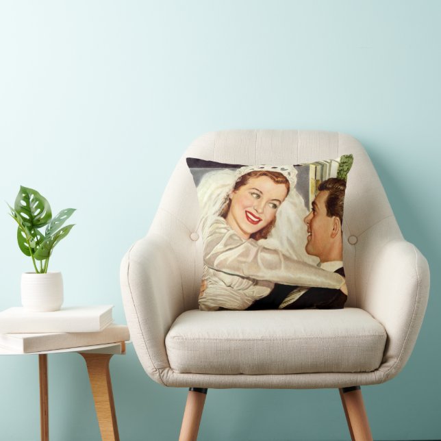 Coussin Jeunes mariés de mariage vintage, mariée et mari h (Chaise)