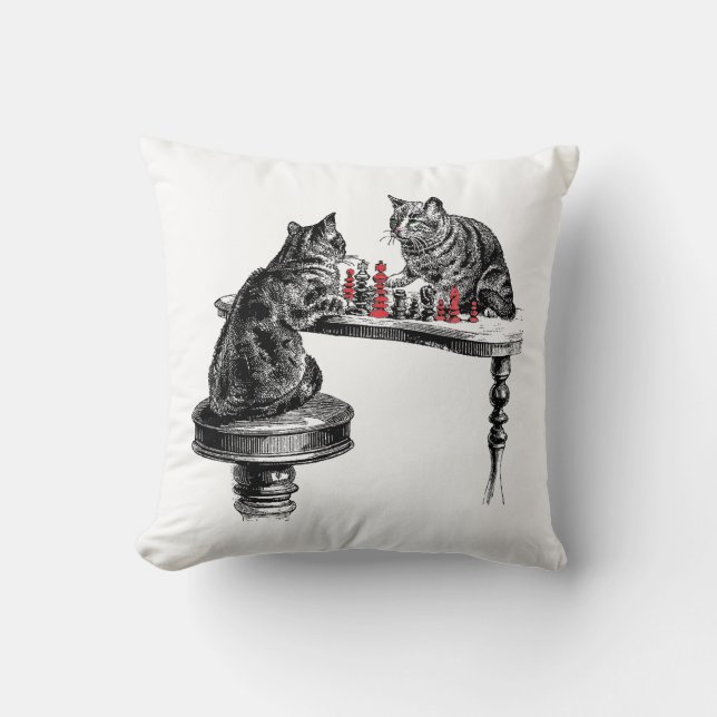 Coussin Jeux de société Deux chats jouant aux échecs Match (Recto)