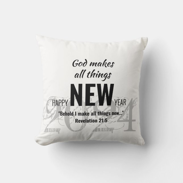Coussin JEUX NOUVEL AN 2024 Christian Bible Verse WHITE (Recto)
