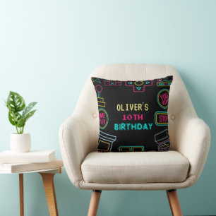 Coussin Jeux vidéo neon année arcades anniversaire