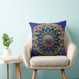 Coussin Jewel Tone Mandala Throw Pillow