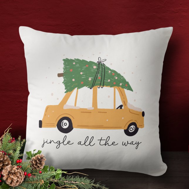 Coussin Jingle All Way Voiture et Noël Arbre vacances (Créateur téléchargé)