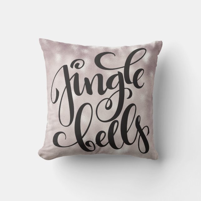 Coussin Jingle Belles Script Pailleté Argent Noël  (Recto)