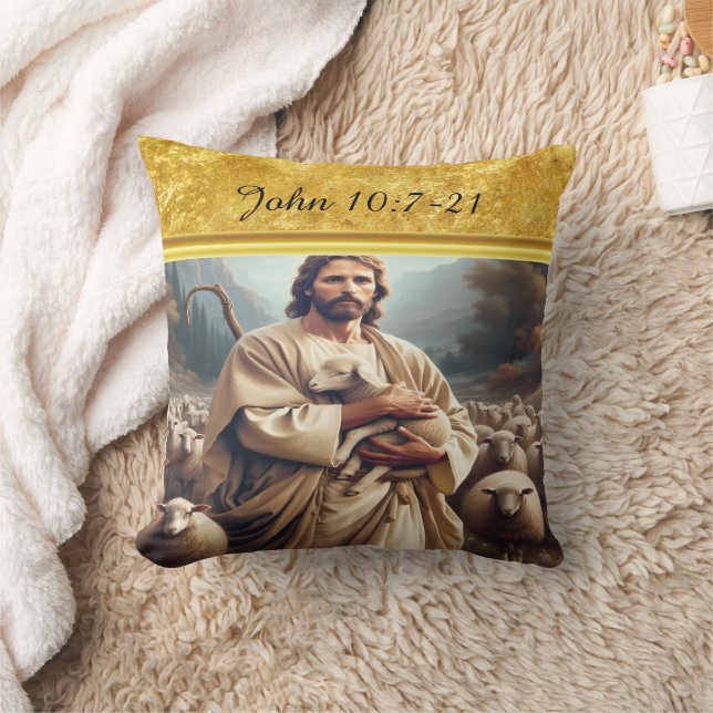 Coussin John 10:7 Image de berger compatissante (Couverture)