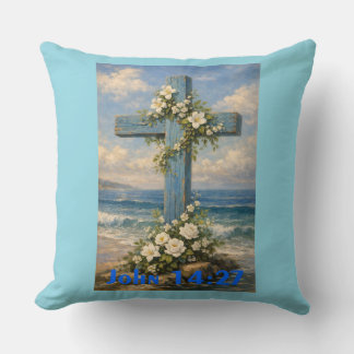 Coussin John 14:27 Beach Cross Throw Pillow