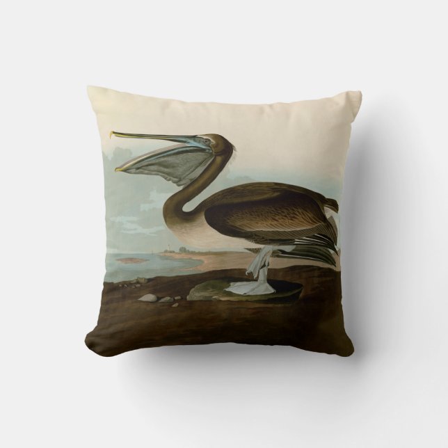 Coussin John James Audubon Peinture Pélicane Brown (Recto)