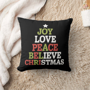 Coussin Joie Amour Paix Croire Arbre de Noël Famille 