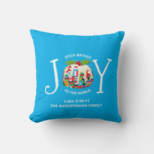 Coussin JOIE AU MONDE Bleu Noël chrétien